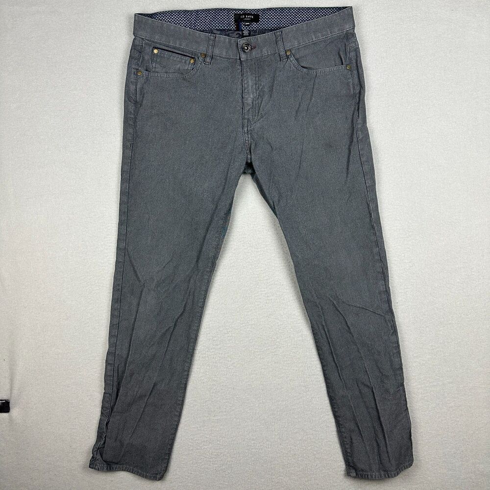 Ted Baker London Men's 34S Twill Chino Trouser Pants Gray Straight Leg Casual